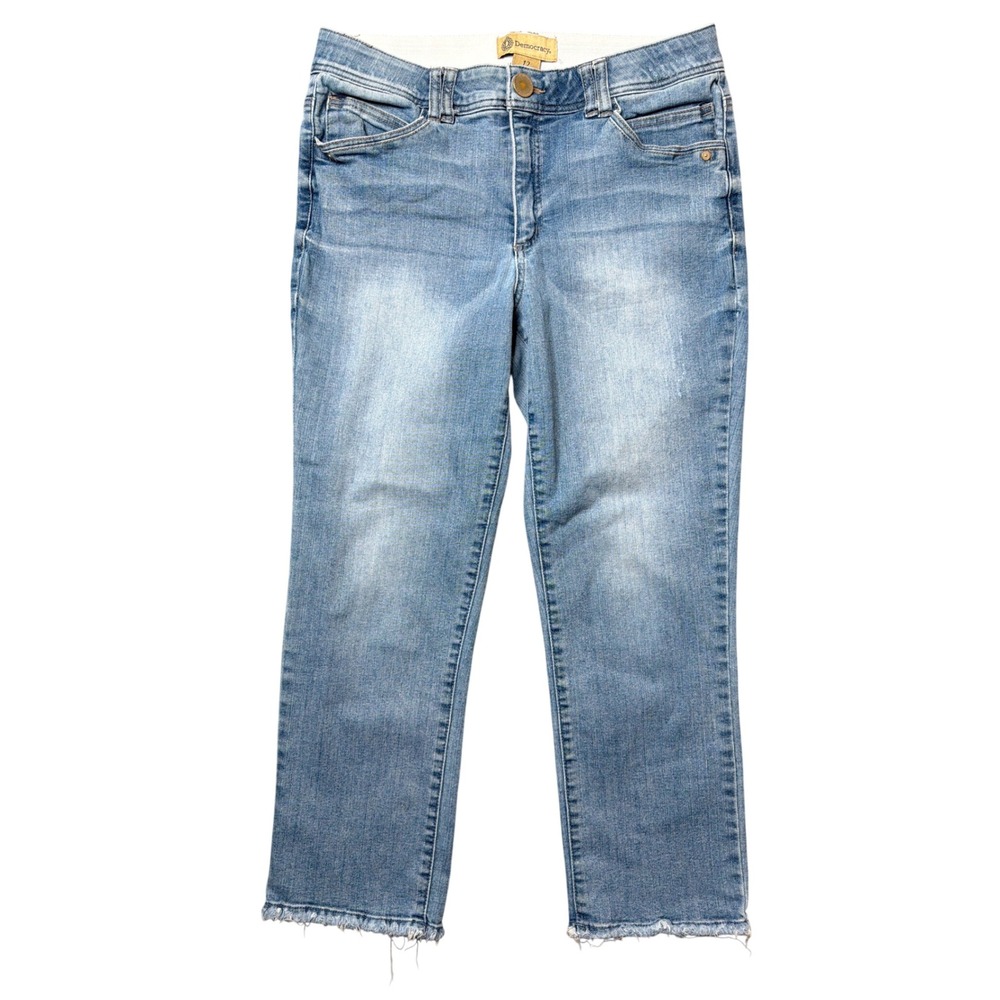 Democracy Jeans Womens 12 Ab technology Blue Raw Fray Hem Straight Crop Denim